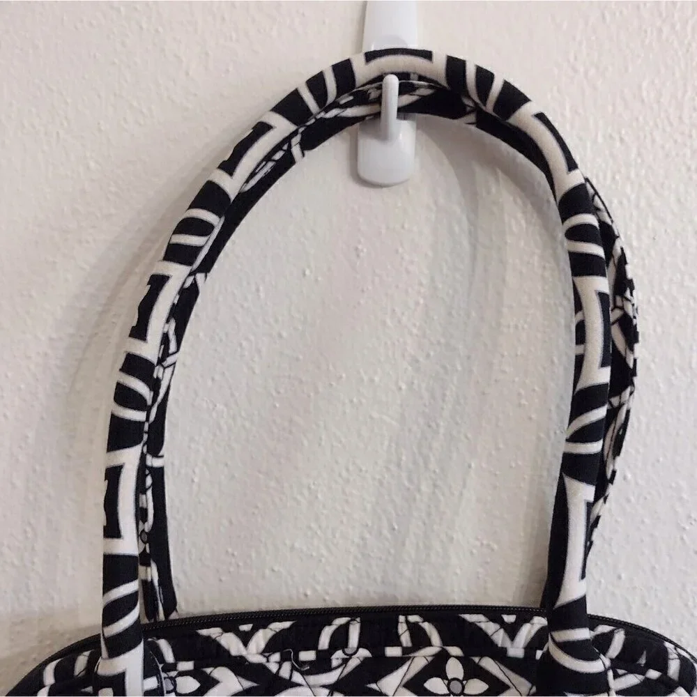 Vera Bradley Black White Geometric Tile Design Satchel Handbag Purse Twist Lock